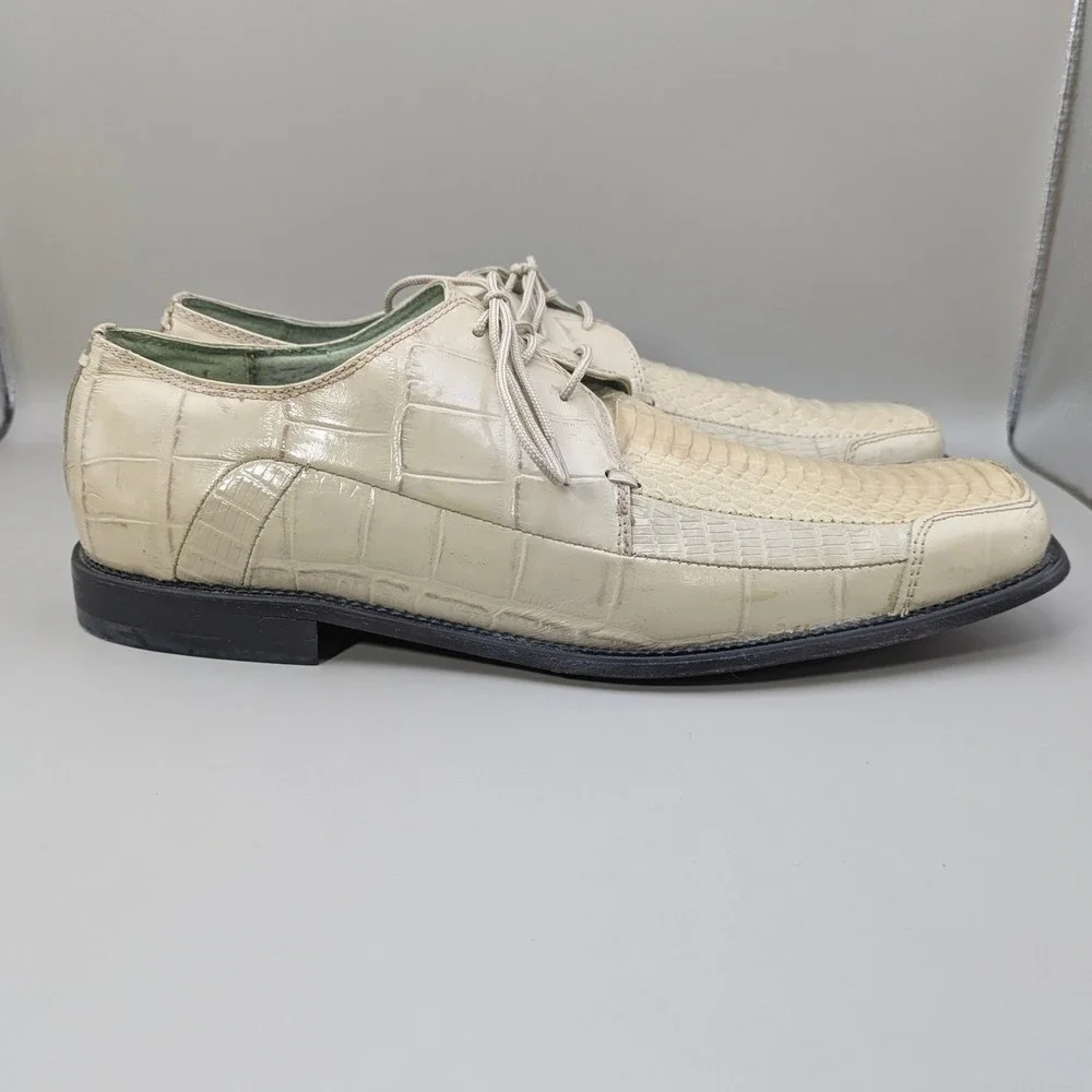 Stacy Adams Genuine Snake Leather White Cream Dress Shoes Mens Size 10.5